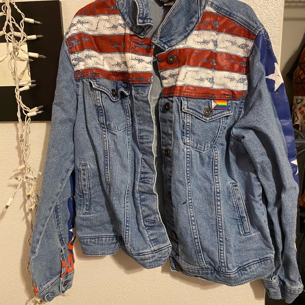 Her Universe Denim Jacket with Red, White & Blue Flag Details